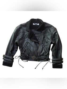 NWOT Zara Black Faux Leather Moto Cropped Jacket w/ Faux Shearling Lining Size S